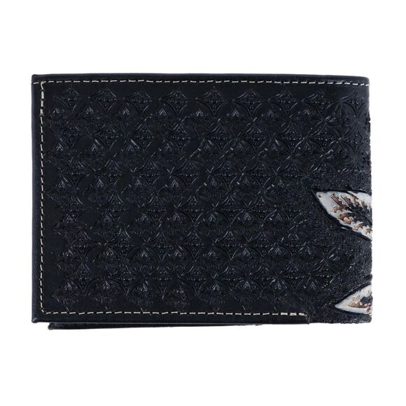 CTM Men's Feather Tooled Leather Bifold Wallet - Picture 2 of 4